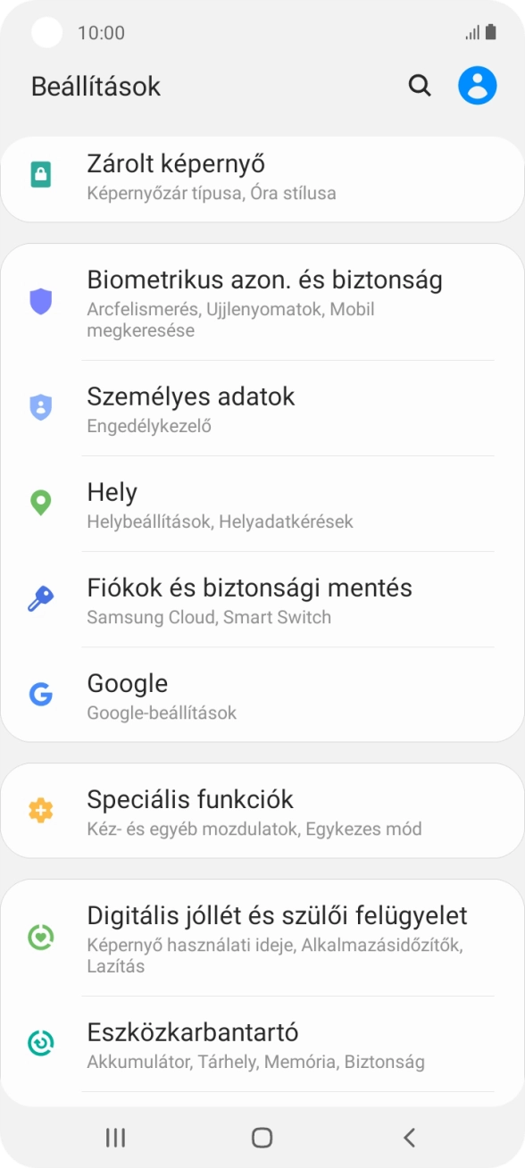 Válaszd a Fiókok és biztonsági mentés lehetőséget.