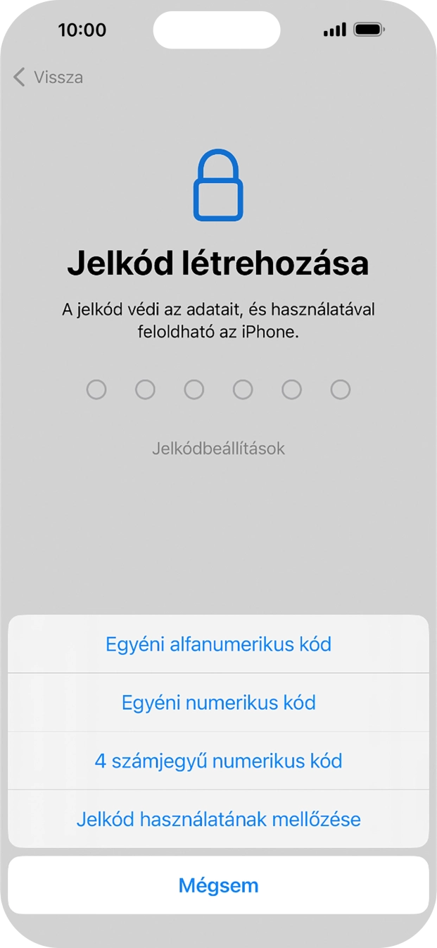 A képernyőzár használatának bekapcsolásához kövesd a képernyőn megjelenő utasításokat, vagy válaszd a Jelkód használatának mellőzése lehetőséget.