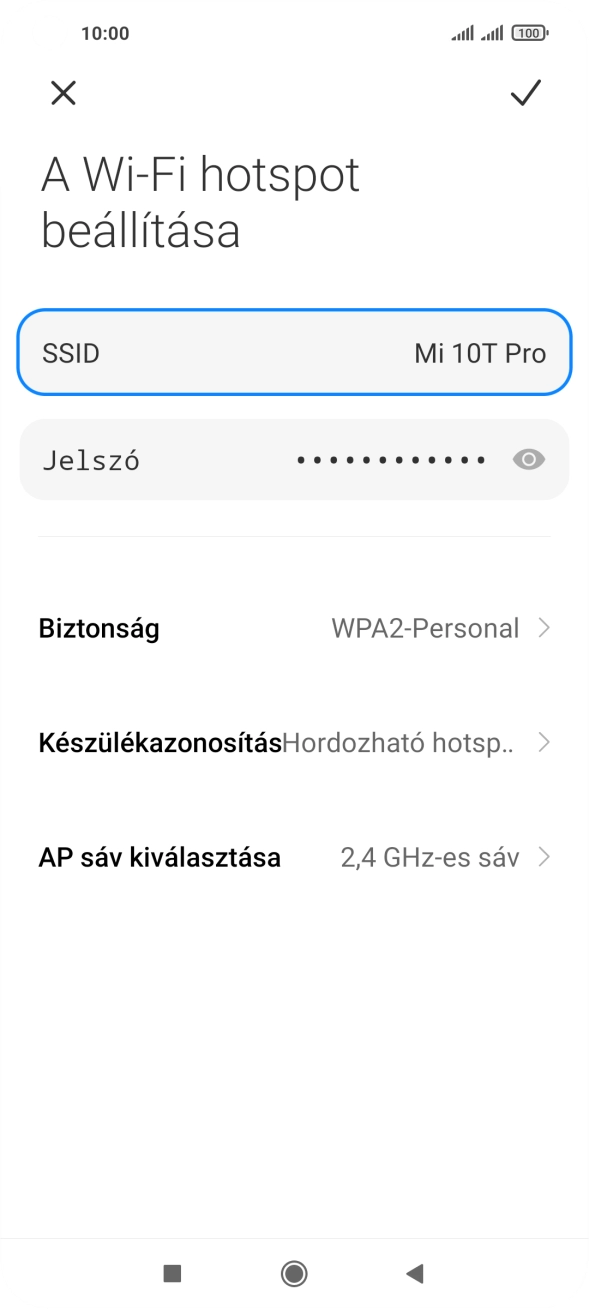 Válaszd az SSID lehetőséget, és írd be a Wi-Fi-hotspot kívánt nevét.