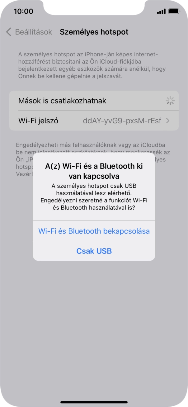 Amennyiben be van kapcsolva a Wi-Fi, válaszd a Wi-Fi és Bluetooth bekapcsolása lehetőséget.