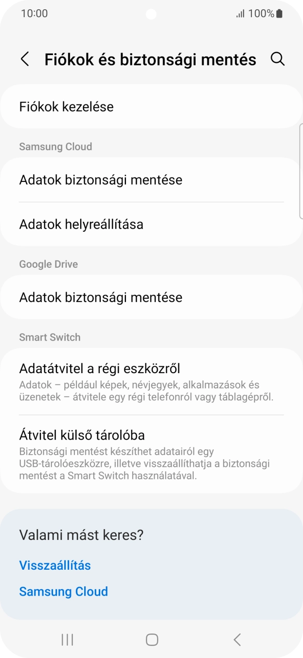 Válaszd a Fiókok kezelése lehetőséget.
