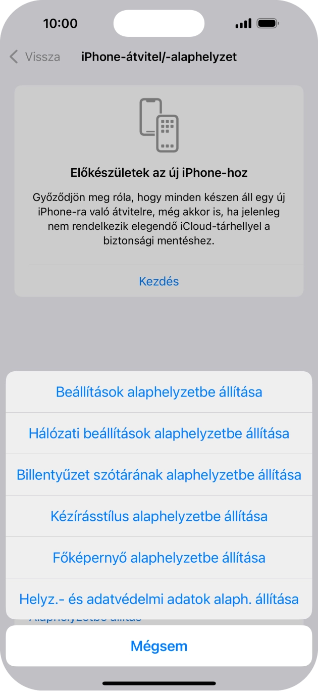 Válaszd a Beállítások alaphelyzetbe állítása lehetőséget. Válaszd a Beállítások alaphelyzetbe állítása lehetőséget.
