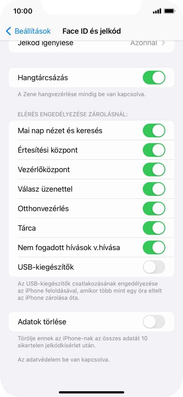 Kattints az „Adatok törlése” melletti csúszkára a funkció be- vagy kikapcsolásához.