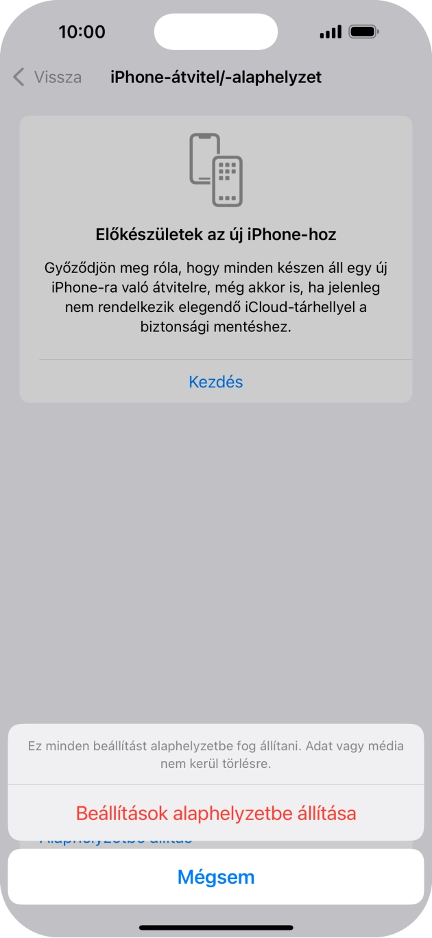 Válaszd a Beállítások alaphelyzetbe állítása lehetőséget. Válaszd a Beállítások alaphelyzetbe állítása lehetőséget.