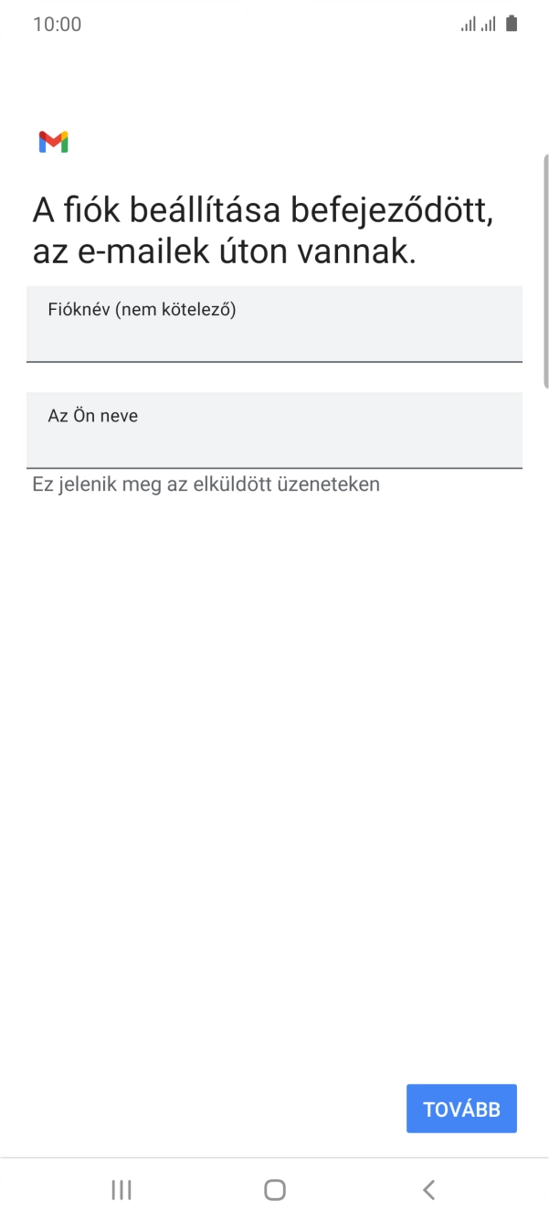 Kattints a „Fióknév (nem kötelező)” alatti mezőre, és írd be az e-mail-fiók kívánt nevét.