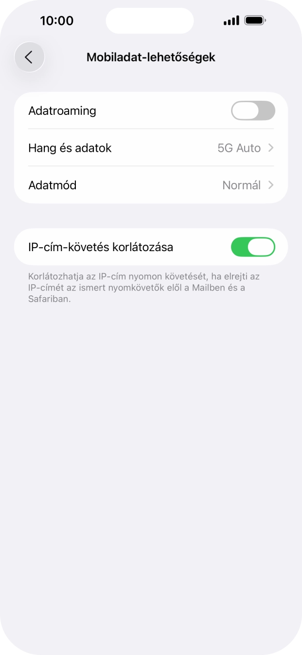 Kattints az „Adatroaming” melletti csúszkára a funkció be- vagy kikapcsolásához. Kattints az „Adatroaming” melletti csúszkára a funkció be- vagy kikapcsolásához.