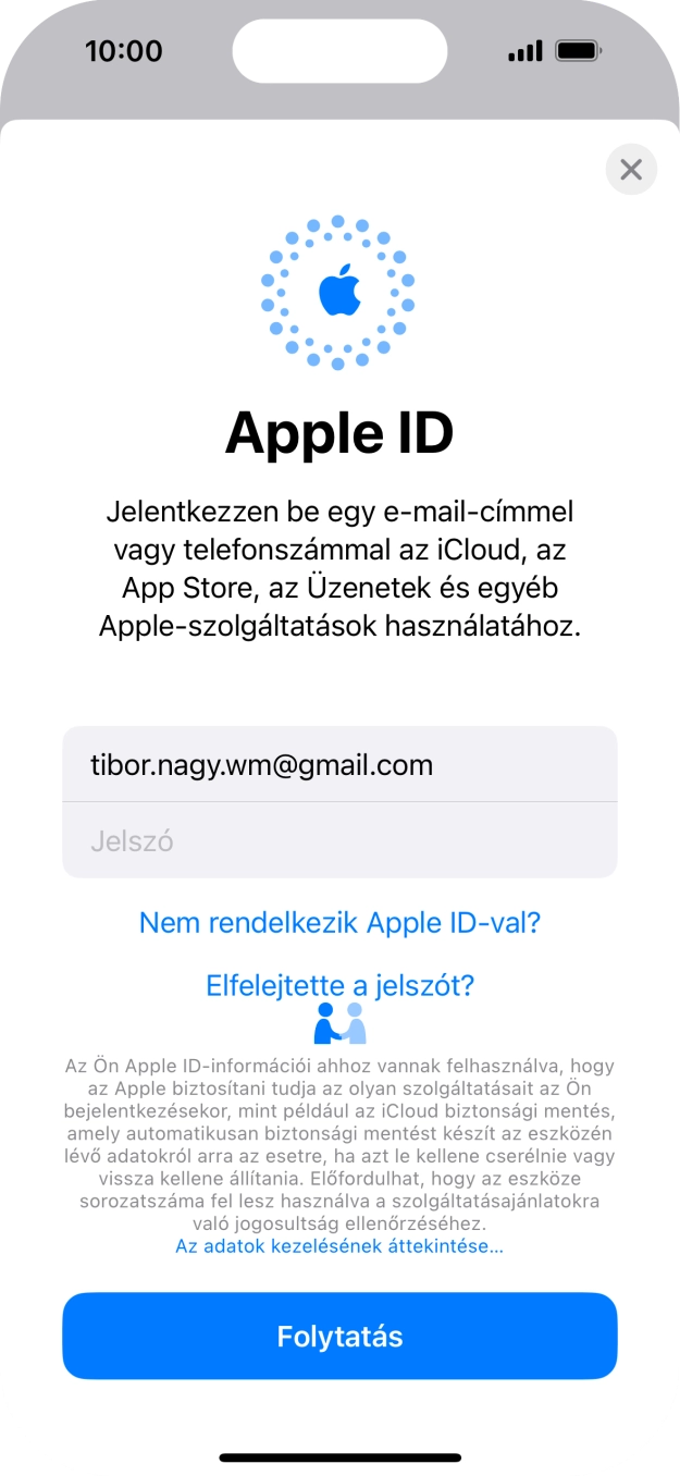 Kattints a „Jelszó” melletti mezőre, és írd be az Apple ID-d jelszavát. Kattints a „Jelszó” melletti mezőre, és írd be az Apple ID-d jelszavát.