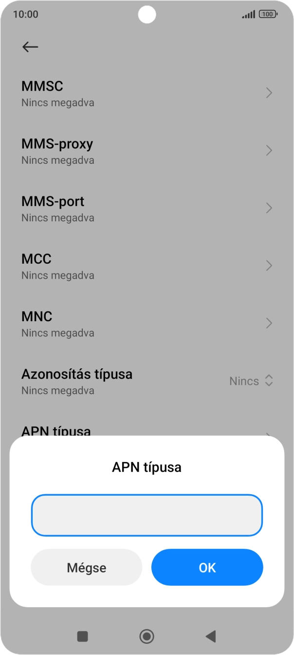 Írd be azt, hogy mms, és válaszd az OK lehetőséget.