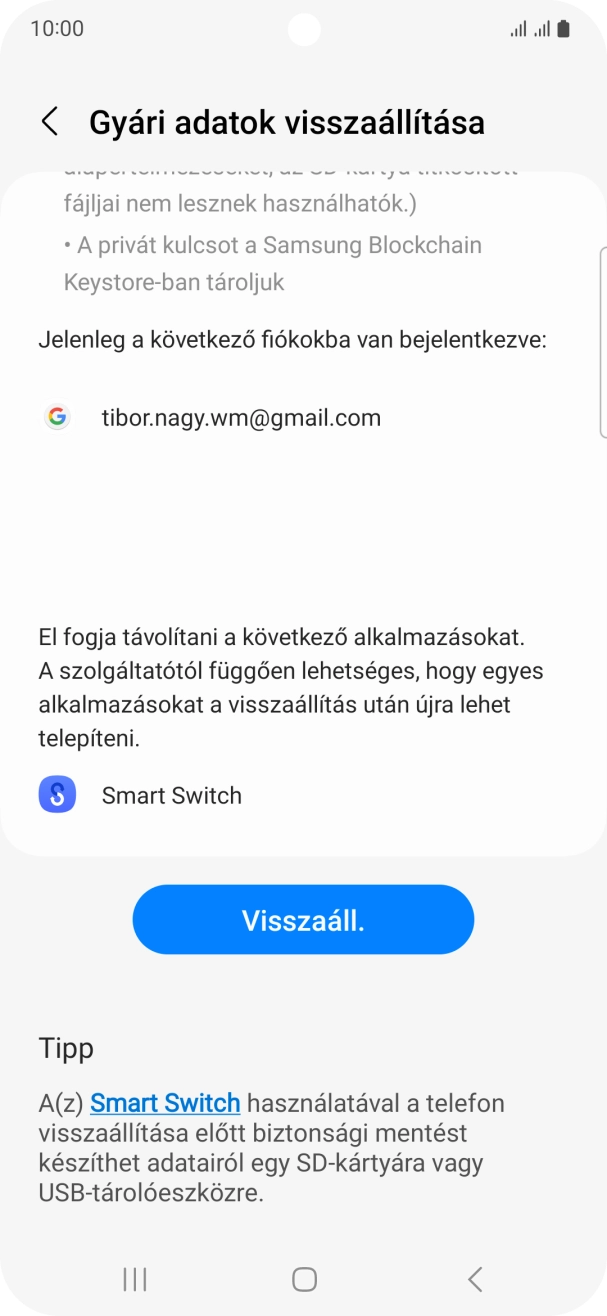 Válaszd a Visszaáll. lehetőséget.