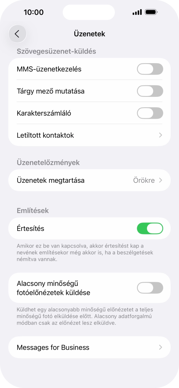 Kattints az „MMS-üzenetkezelés” melletti csúszkára a funkció bekapcsolásához. Kattints az „MMS-üzenetkezelés” melletti csúszkára a funkció bekapcsolásához.