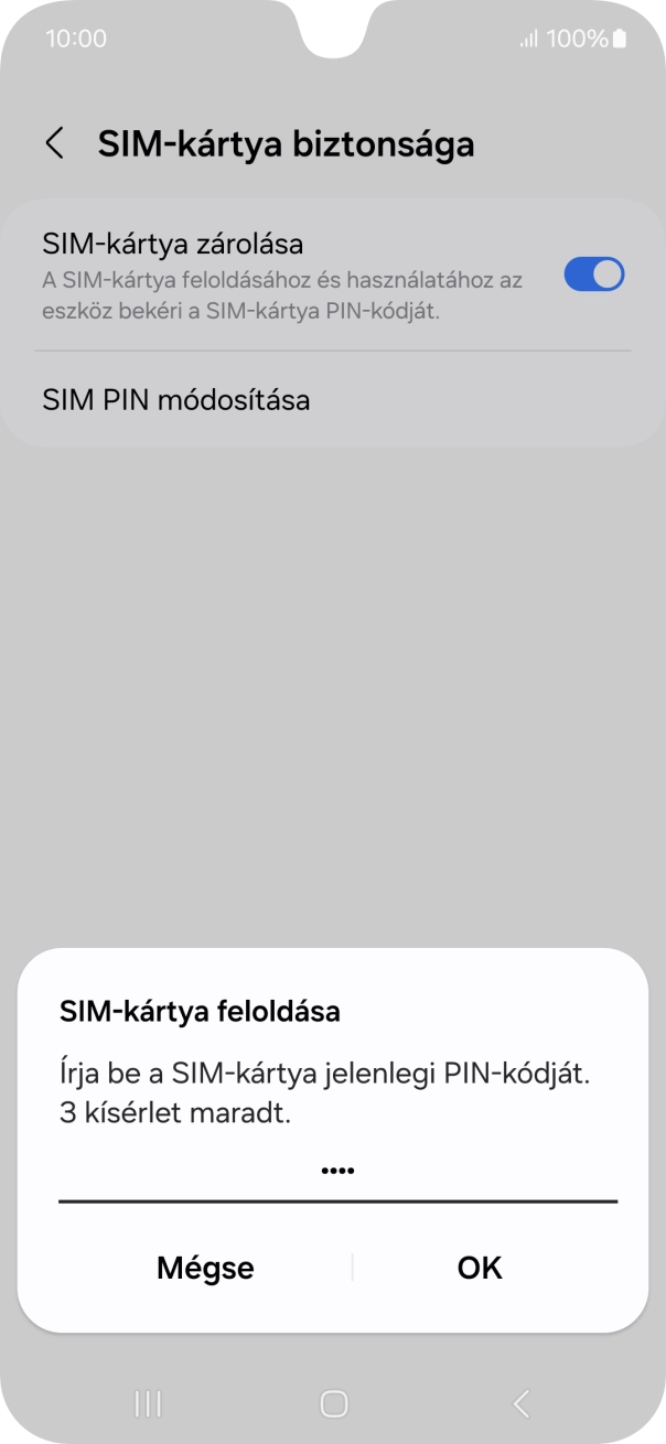 Írd be a PIN-kódot, és válaszd az OK lehetőséget.