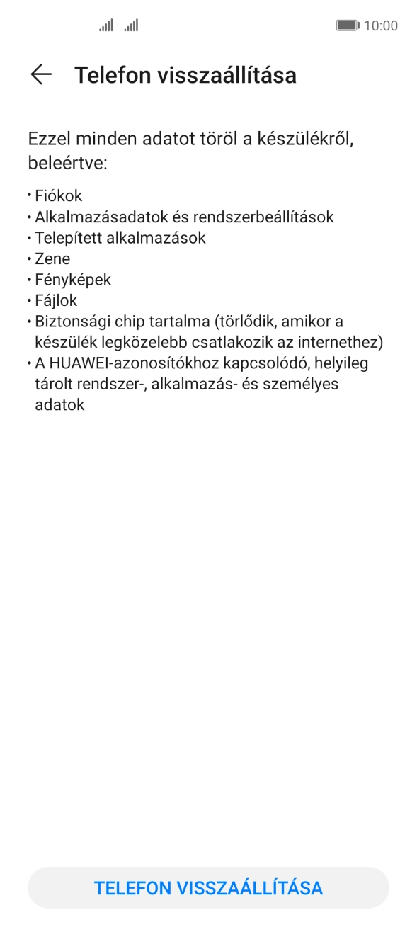 Válaszd a TELEFON VISSZAÁLLÍTÁSA lehetőséget.