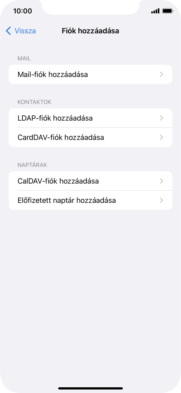 Válaszd a Mail-fiók hozzáadása lehetőséget.