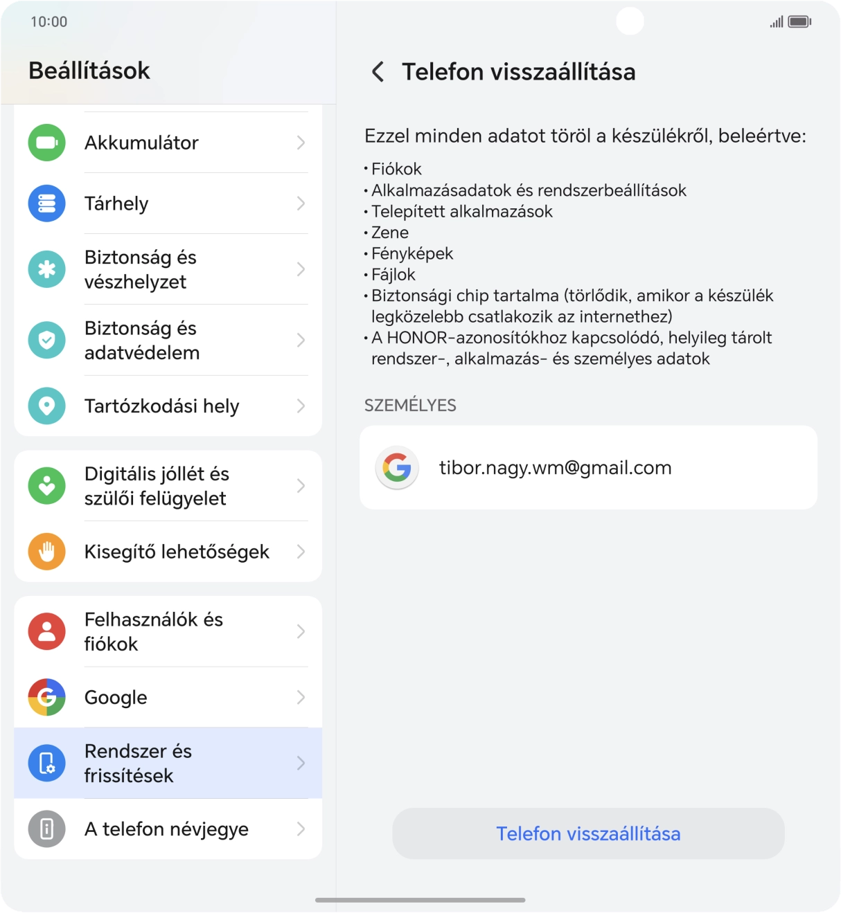 Válaszd a Telefon visszaállítása lehetőséget.