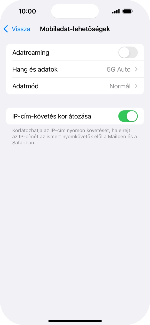 Kattints az „Adatroaming” melletti csúszkára a funkció be- vagy kikapcsolásához. Kattints az „Adatroaming” melletti csúszkára a funkció be- vagy kikapcsolásához.
