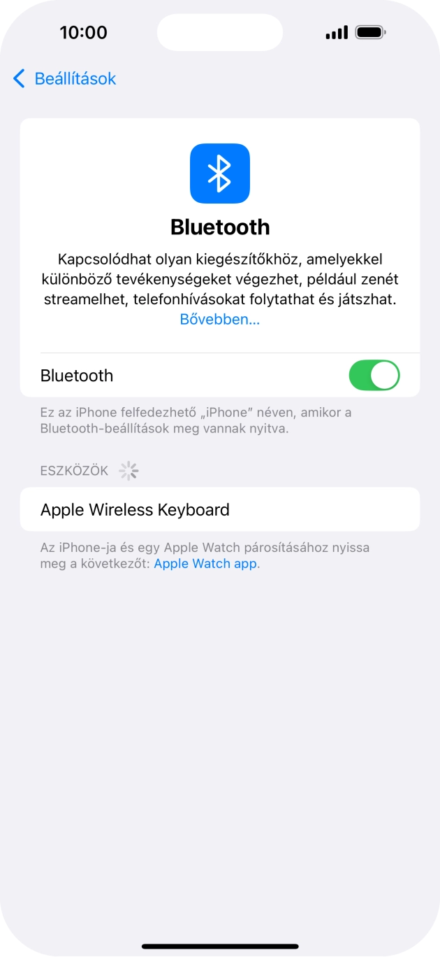Válaszd ki a kívánt Bluetooth-eszközt, és kövesd a kijelzőn megjelenő utasításokat annak telefonodhoz történő csatlakoztatásához. Válaszd ki a kívánt Bluetooth-eszközt, és kövesd a kijelzőn megjelenő utasításokat annak telefonodhoz történő csatlakoztatásához.
