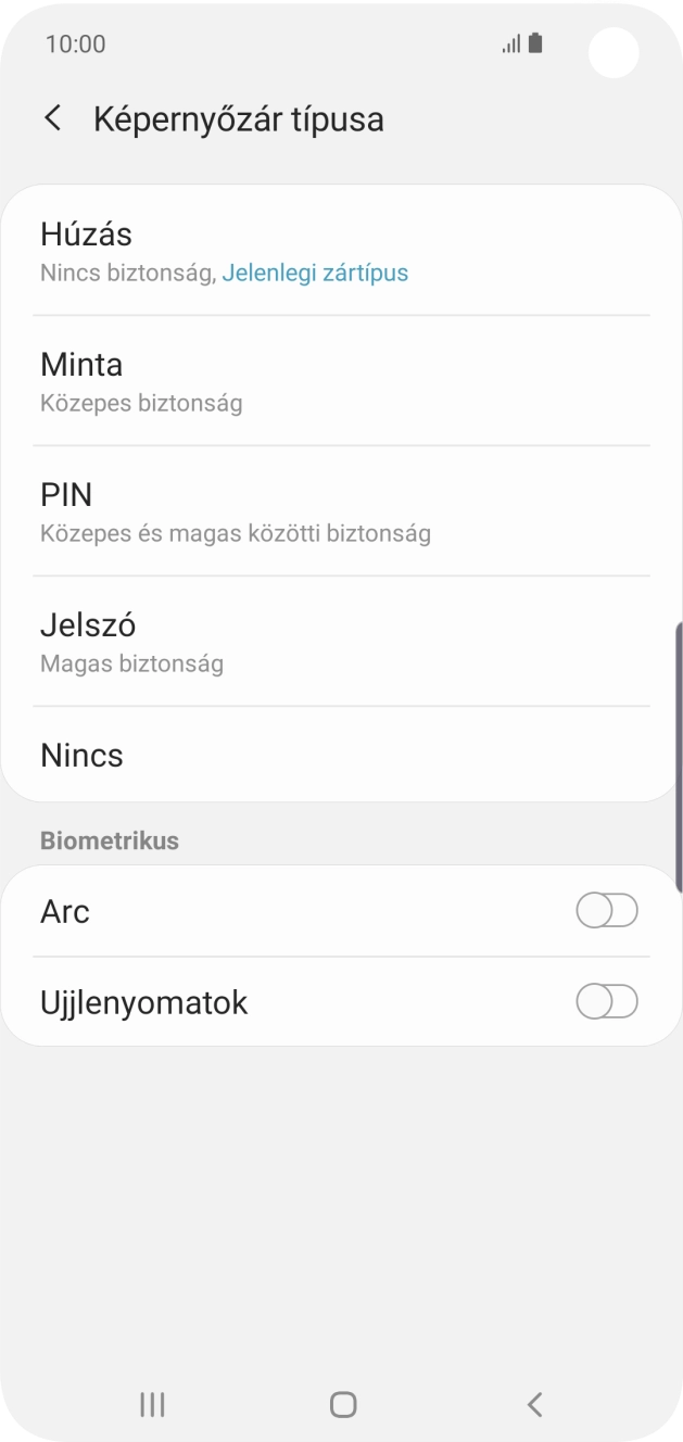 Válaszd az Ujjlenyomatok lehetőséget.