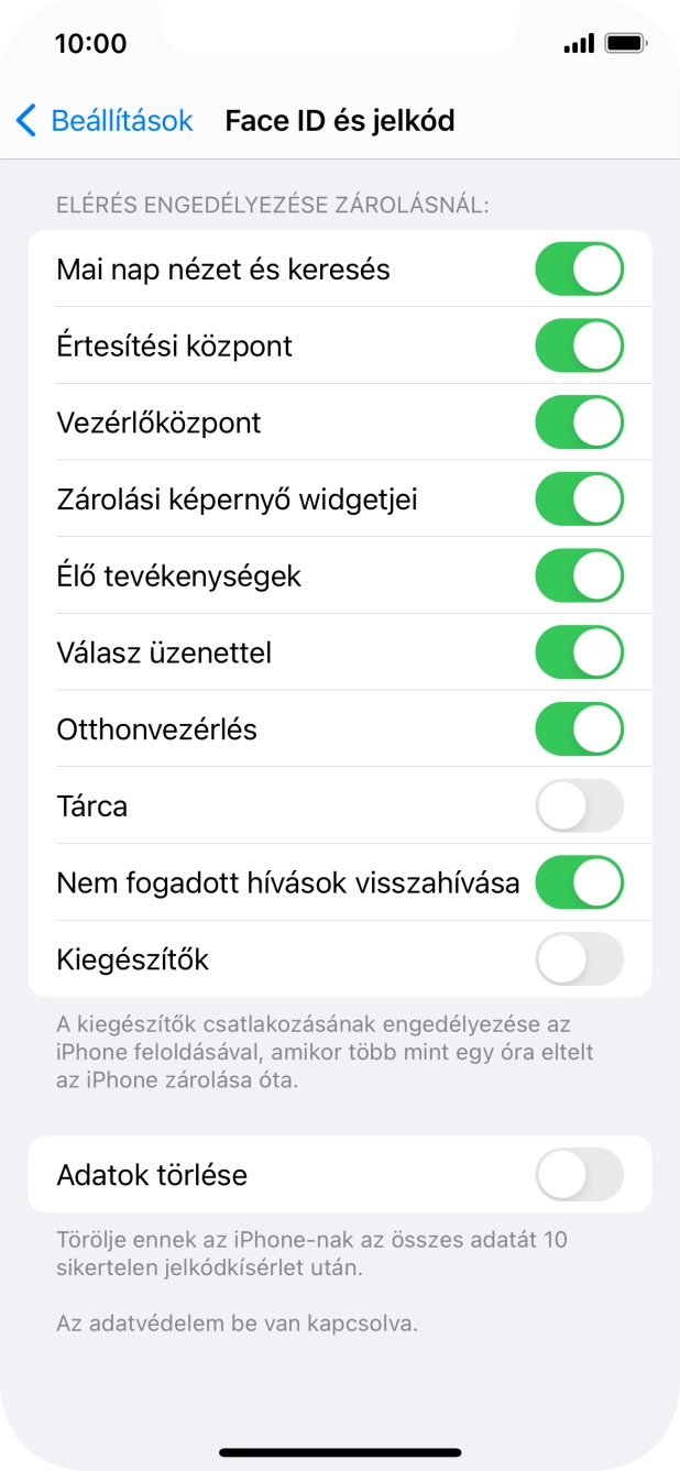 Kattints az „Adatok törlése” melletti csúszkára a funkció be- vagy kikapcsolásához.