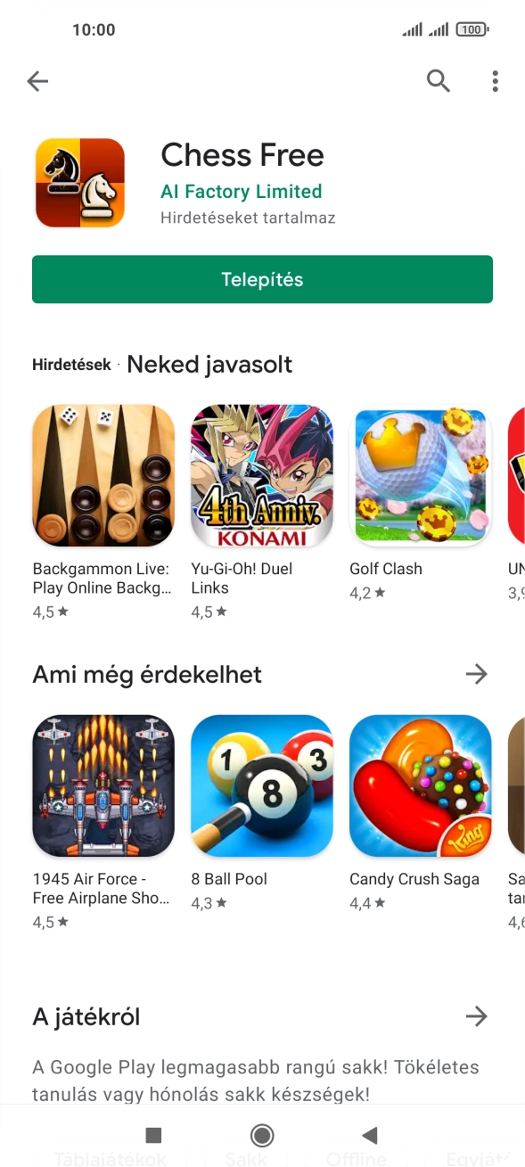 Válaszd a Telepítés lehetőséget, és kövesd a képernyőn megjelenő utasításokat az alkalmazás telepítéséhez. Válaszd a Telepítés lehetőséget, és kövesd a képernyőn megjelenő utasításokat az alkalmazás telepítéséhez.