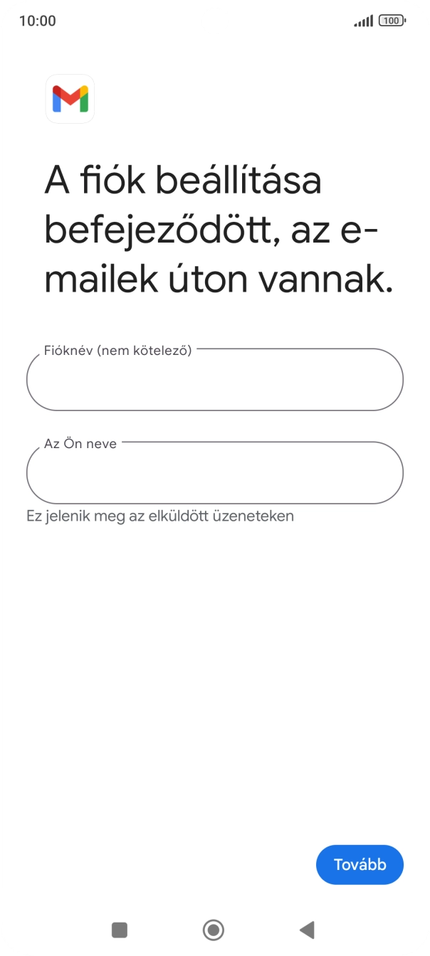 Kattints a „Fióknév (nem kötelező)” alatti mezőre, és írd be az e-mail-fiók kívánt nevét.