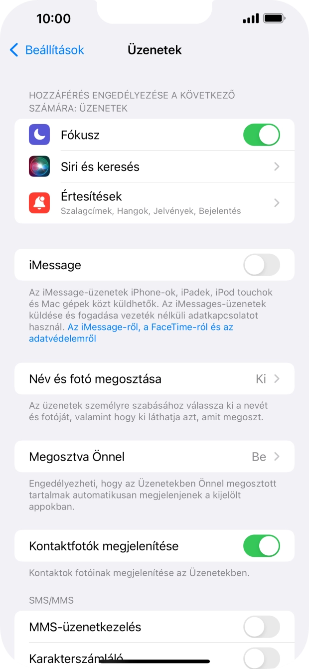 Kattints az „iMessage” melletti csúszkára a funkció bekapcsolásához.