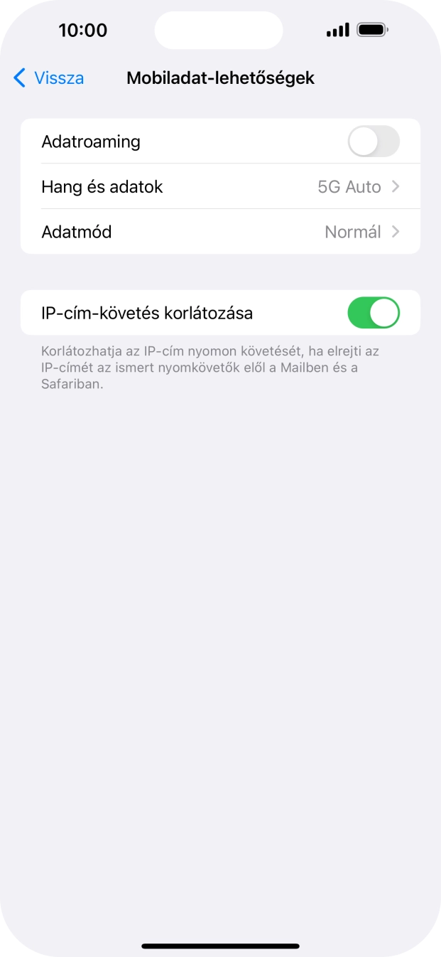 Kattints az „Adatroaming” melletti csúszkára a funkció be- vagy kikapcsolásához. Kattints az „Adatroaming” melletti csúszkára a funkció be- vagy kikapcsolásához.