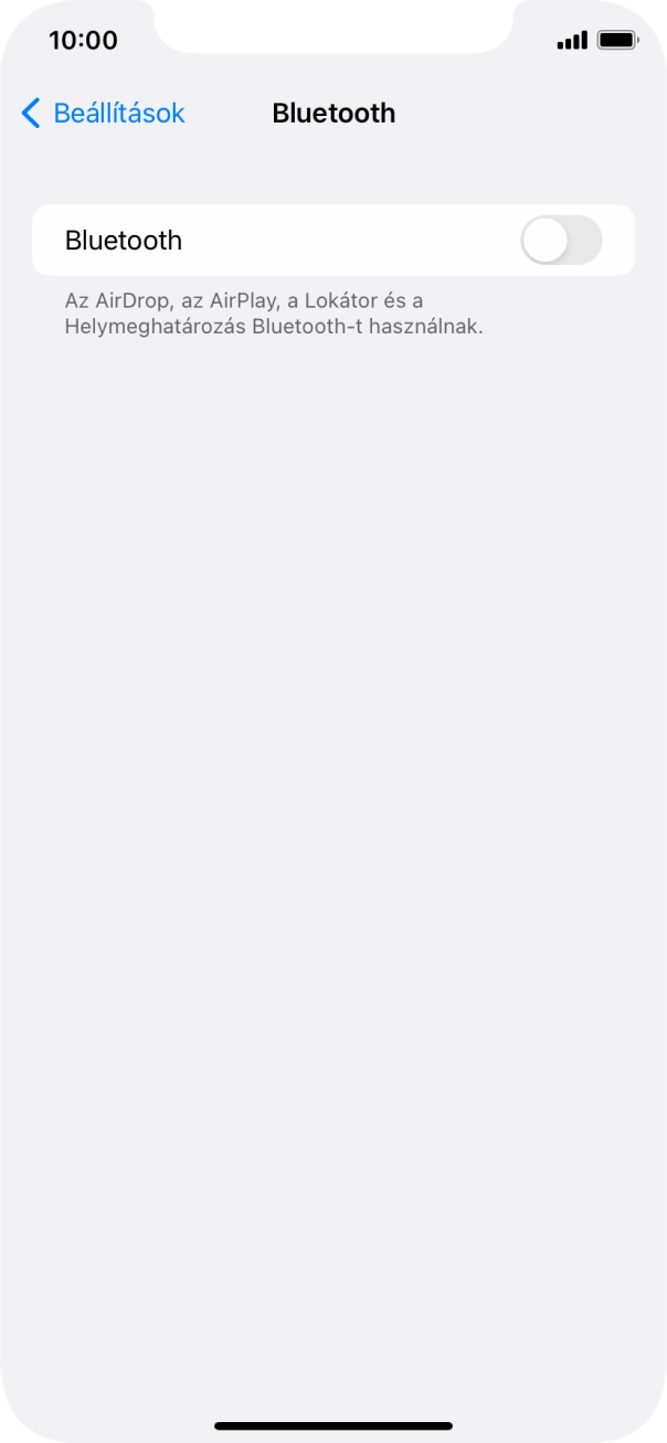 Kattints a „Bluetooth” melletti csúszkára a funkció bekapcsolásához. Kattints a „Bluetooth” melletti csúszkára a funkció bekapcsolásához.