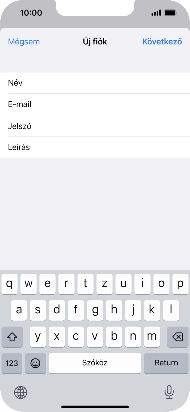 Kattints a Leírás mezőre, és írd be az e-mail-fiók kívánt nevét.