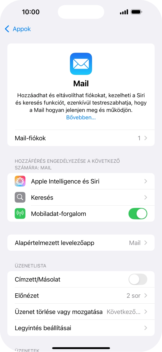 Válaszd a Mail-fiókok lehetőséget.