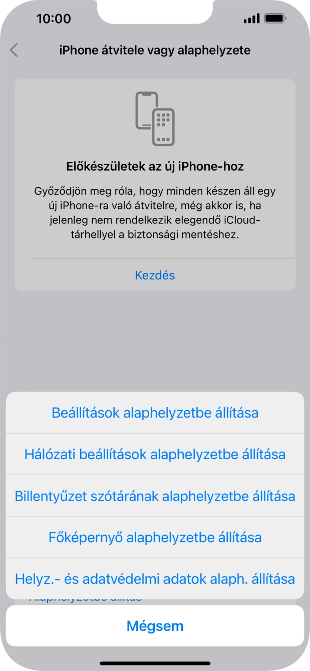 Válaszd a Beállítások alaphelyzetbe állítása lehetőséget. Válaszd a Beállítások alaphelyzetbe állítása lehetőséget.