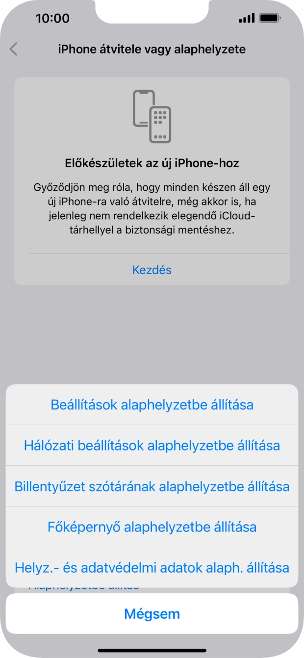 Válaszd a Beállítások alaphelyzetbe állítása lehetőséget. Válaszd a Beállítások alaphelyzetbe állítása lehetőséget.