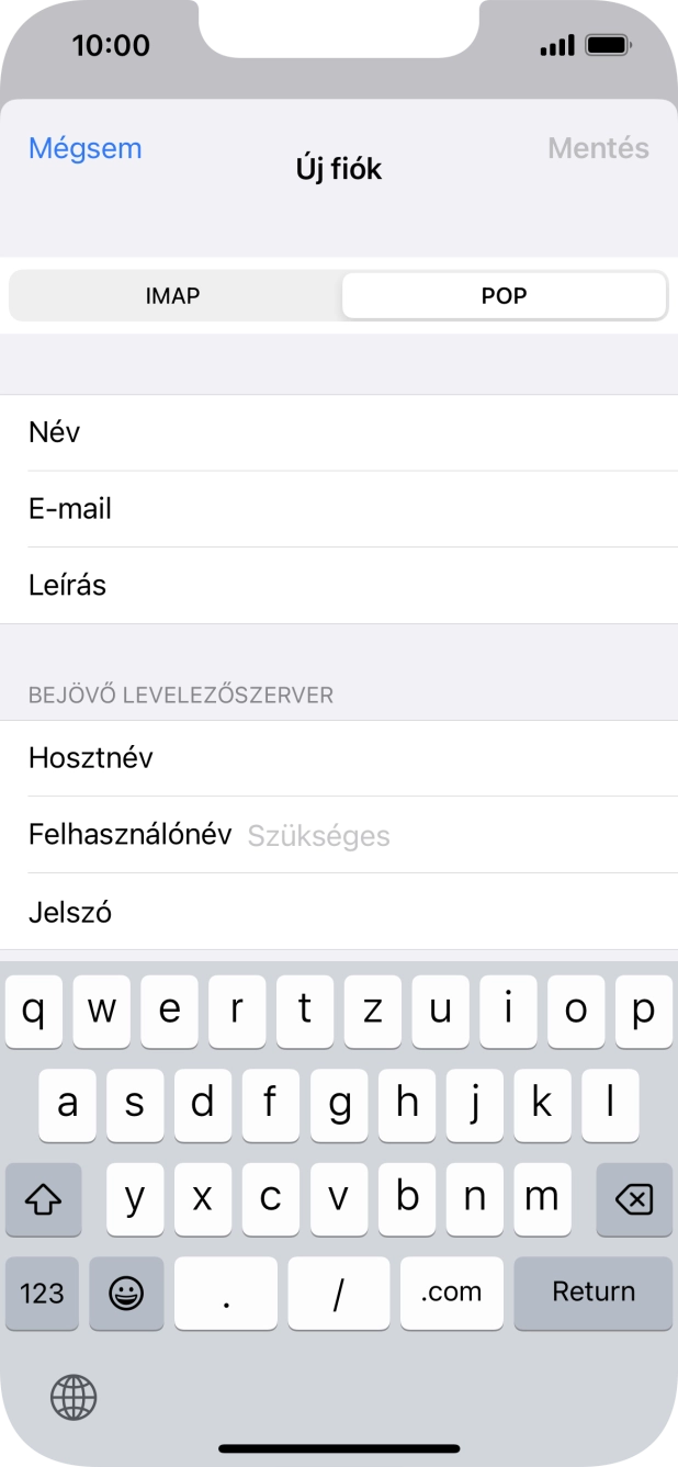 Kattints a Felhasználónév mezőre, és írd be az e-mail-fiókodhoz tartozó felhasználónevet.