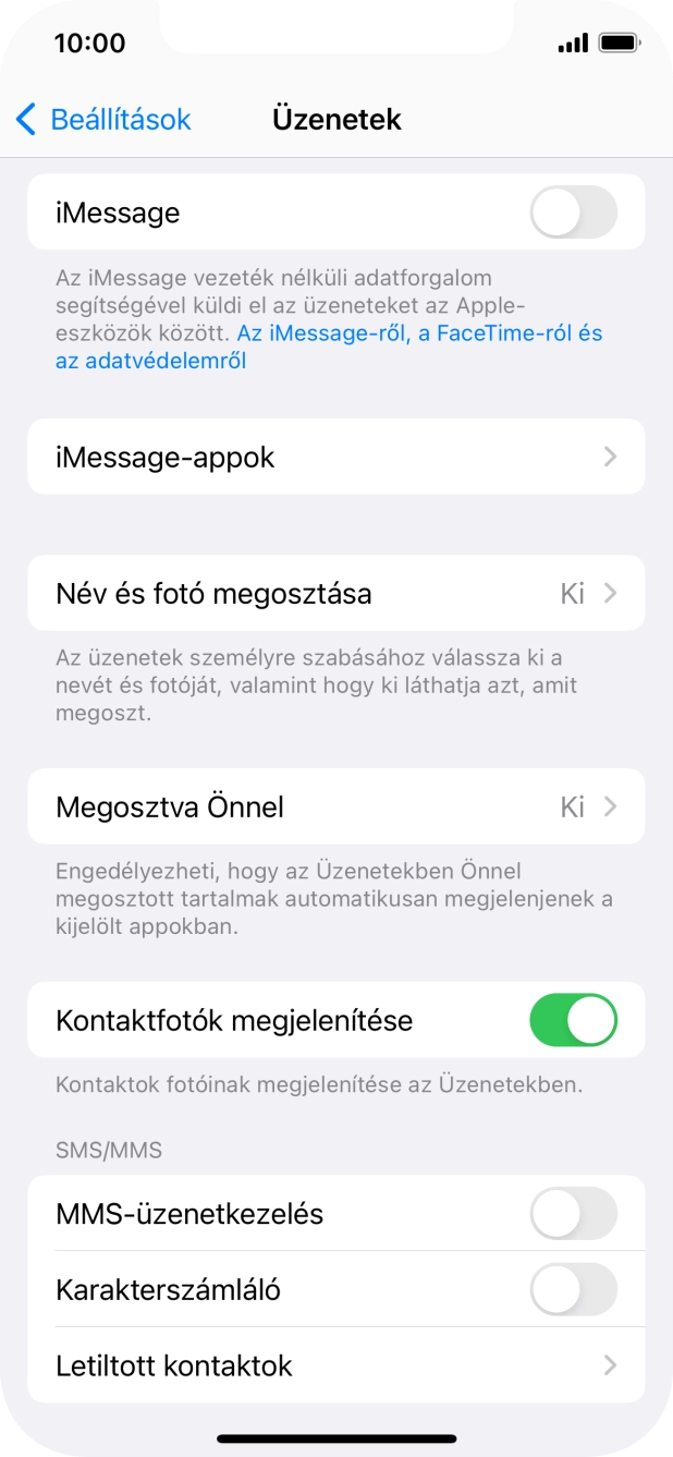 Kattints az „iMessage” melletti csúszkára a funkció bekapcsolásához. Kattints az „iMessage” melletti csúszkára a funkció bekapcsolásához.