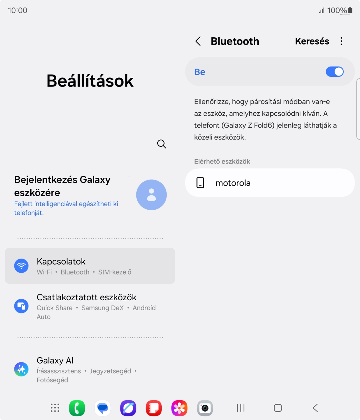 Válaszd ki a kívánt Bluetooth-eszközt, és kövesd a kijelzőn megjelenő utasításokat annak telefonodhoz történő csatlakoztatásához. Válaszd ki a kívánt Bluetooth-eszközt, és kövesd a kijelzőn megjelenő utasításokat annak telefonodhoz történő csatlakoztatásához.