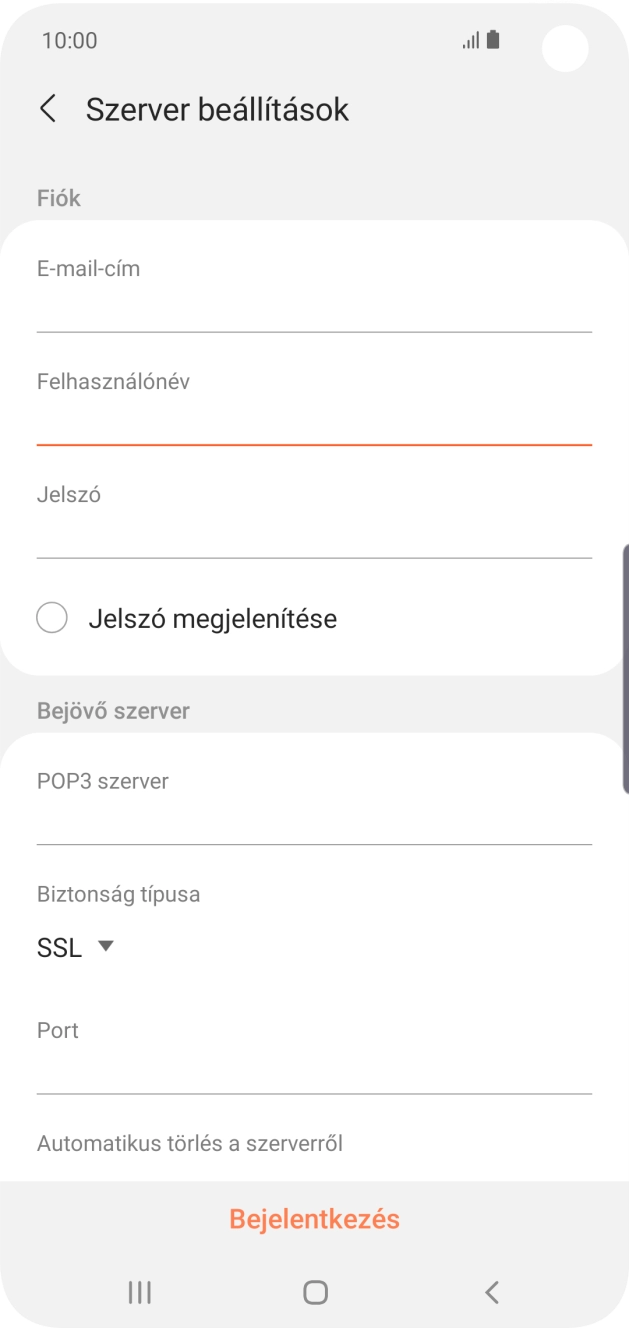 Kattints a „POP3 szerver” alatti mezőre, és írd be az e-mail szolgáltatód bejövő szerverének a nevét.
