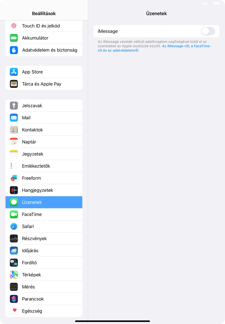 Kattints az „iMessage” melletti csúszkára a funkció bekapcsolásához.