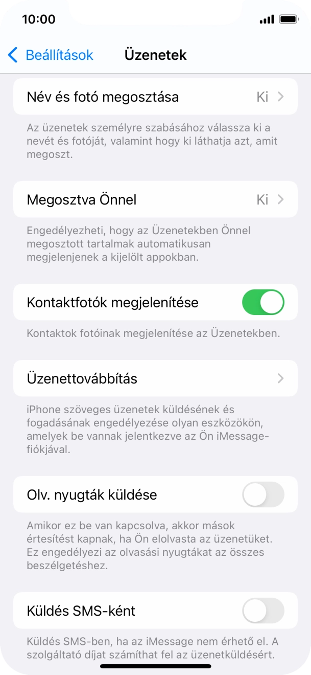Kattints a „Küldés SMS-ként” melletti csúszkára a funkció be- vagy kikapcsolásához.