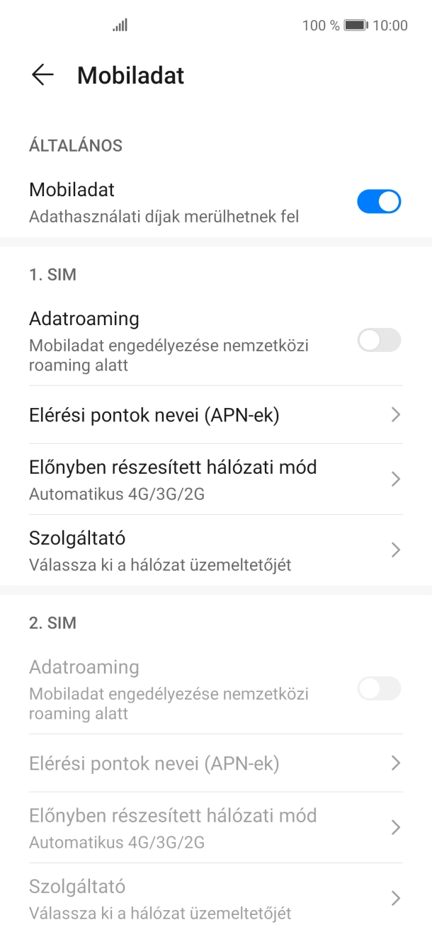 Kattints az „Adatroaming” melletti csúszkára a funkció be- vagy kikapcsolásához.