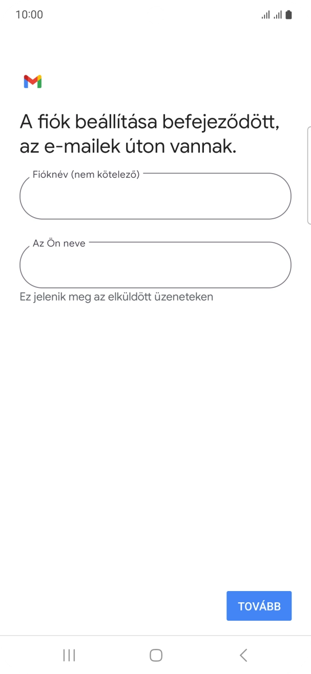 Kattints a „Fióknév (nem kötelező)” alatti mezőre, és írd be az e-mail-fiók kívánt nevét.
