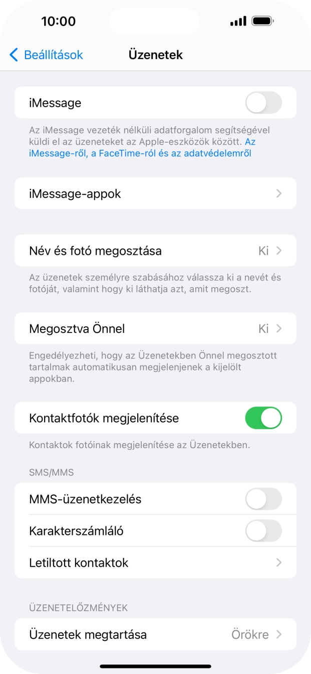 Kattints az „iMessage” melletti csúszkára a funkció bekapcsolásához.
