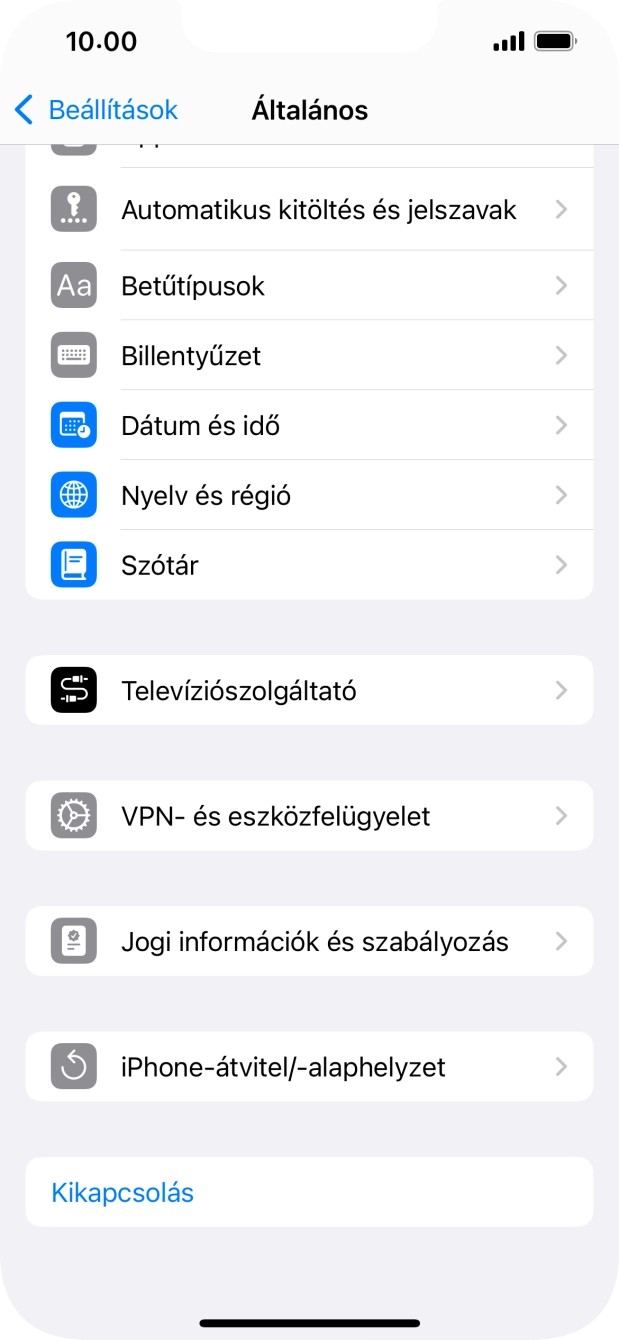 Válaszd az „iPhone-átvitel/-alaphelyzet” lehetőséget.