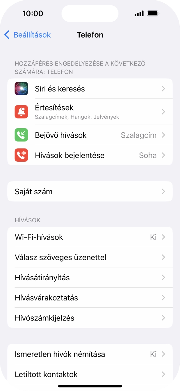 Válaszd a Hívószámkijelzés lehetőséget.