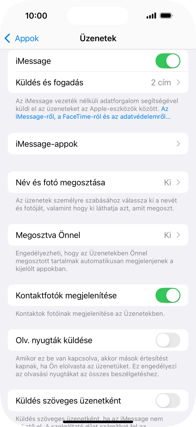 Kattints a „Küldés szöveges üzenetként” melletti csúszkára a funkció be- vagy kikapcsolásához. Kattints a „Küldés szöveges üzenetként” melletti csúszkára a funkció be- vagy kikapcsolásához.
