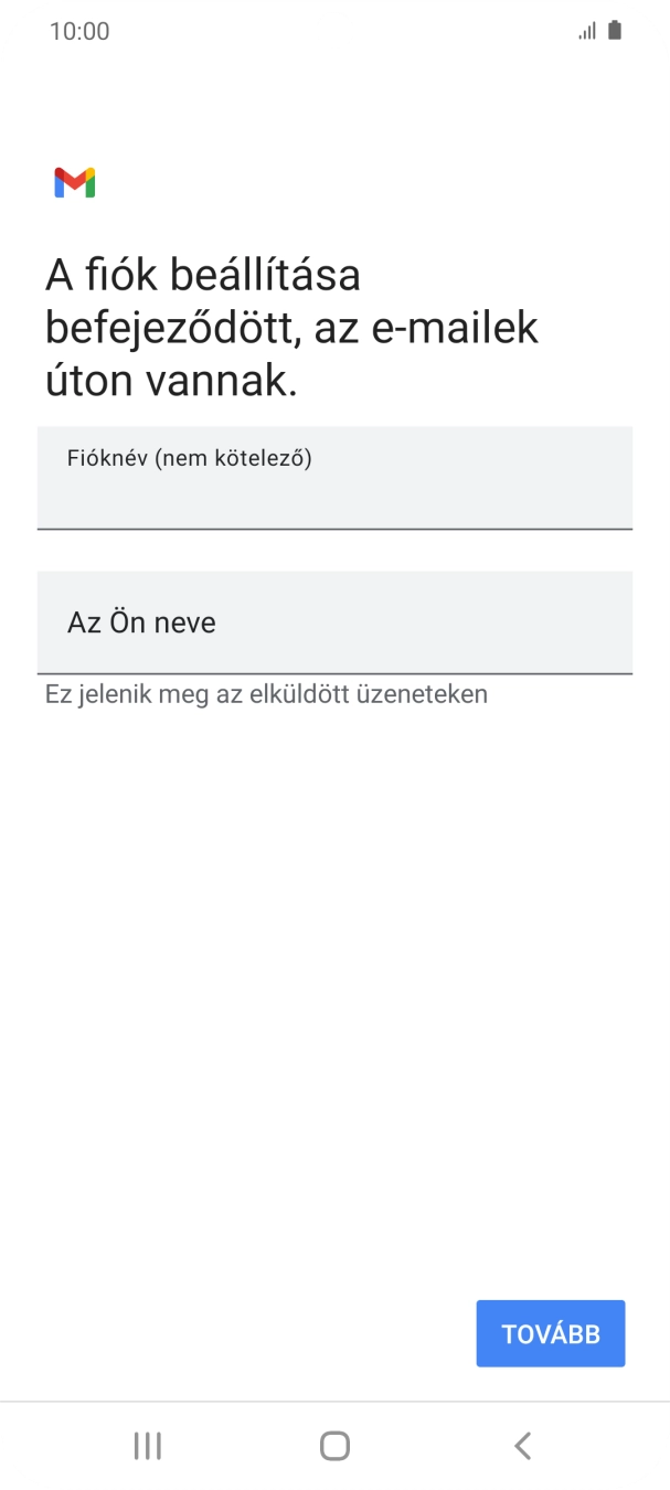 Kattints a „Fióknév (nem kötelező)” alatti mezőre, és írd be az e-mail-fiók kívánt nevét.