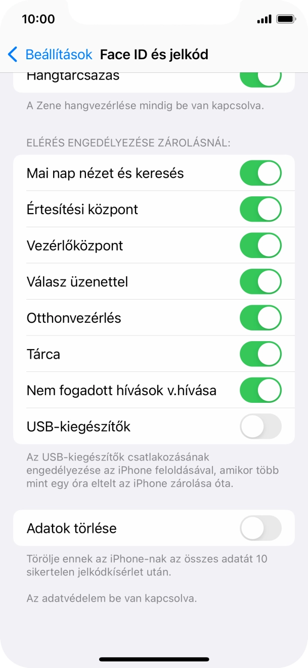 Kattints az „Adatok törlése” melletti csúszkára a funkció be- vagy kikapcsolásához.