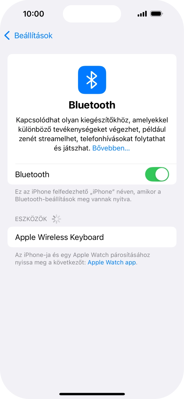 Válaszd ki a kívánt Bluetooth-eszközt, és kövesd a kijelzőn megjelenő utasításokat annak telefonodhoz történő csatlakoztatásához. Válaszd ki a kívánt Bluetooth-eszközt, és kövesd a kijelzőn megjelenő utasításokat annak telefonodhoz történő csatlakoztatásához.
