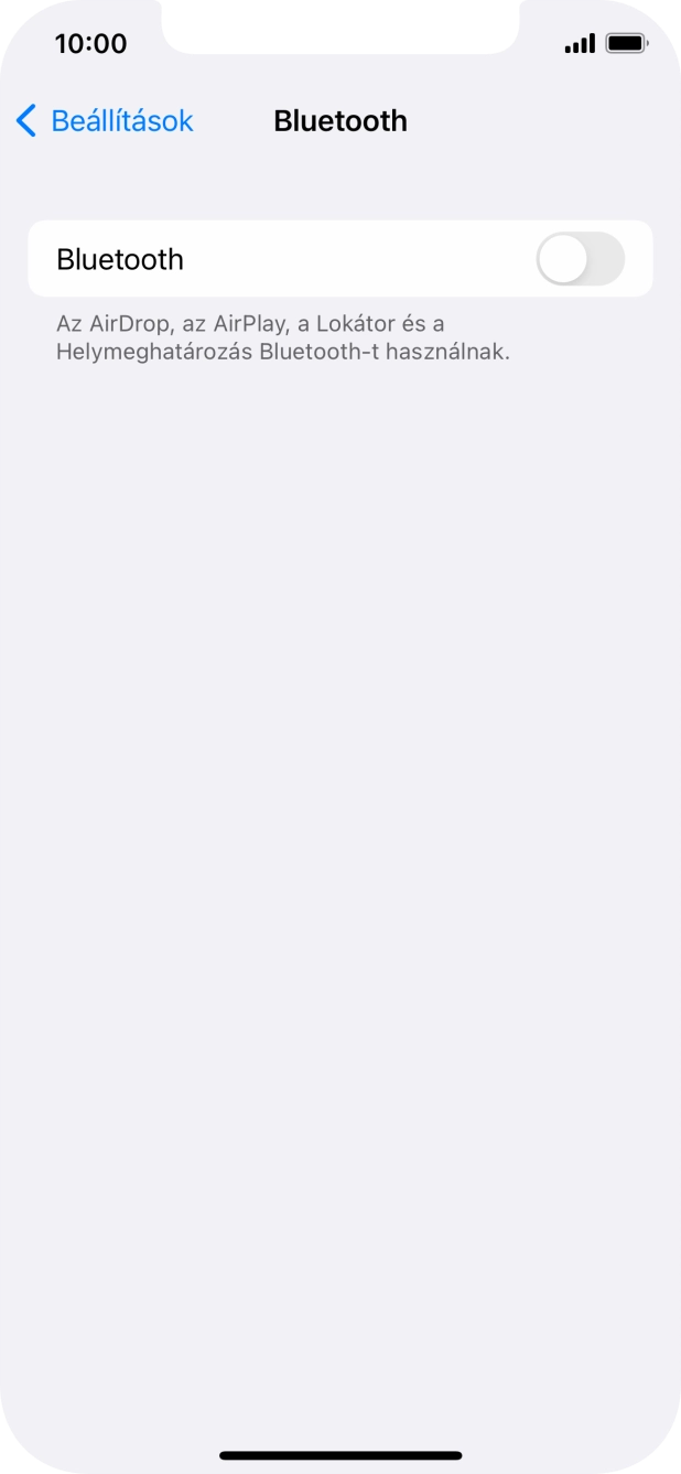 Kattints a „Bluetooth” melletti csúszkára a funkció bekapcsolásához.