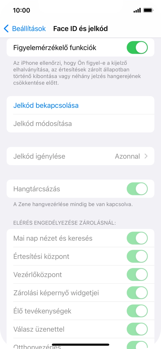 Válaszd a Jelkód bekapcsolása lehetőséget, és írj be kétszer egymás után egy tetszőleges képernyőzárkódot. Válaszd a Jelkód bekapcsolása lehetőséget, és írj be kétszer egymás után egy tetszőleges képernyőzárkódot.