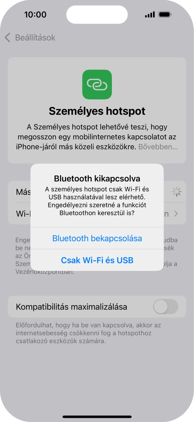 Amennyiben be van kapcsolva a Wi-Fi, válaszd a Csak Wi-Fi és USB lehetőséget.