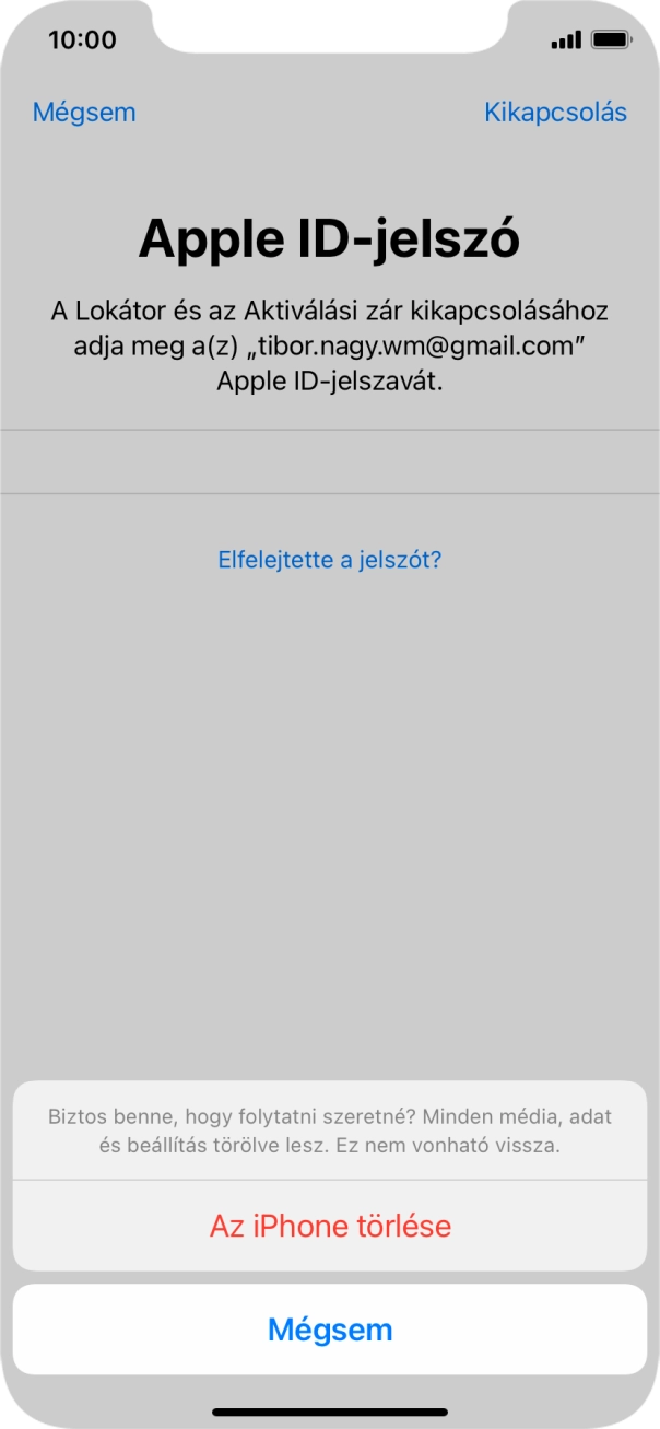 Írd be az Apple ID-hoz tartózó jelszót, és válaszd Az iPhone törlése lehetőséget. Várj egy kicsit, amíg a telefon visszaállítja a gyári beállításokat. A telefon konfigurálásához és ahhoz, hogy üzemkész állapotba hozd, kövesd a képernyőn megjelenő utasításokat.